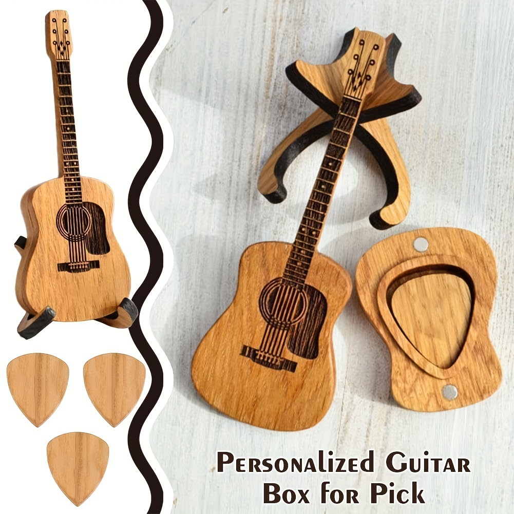 

3pcs Wooden Acoustic Guitar Tuner Box With Stand Guitar Tuner Box, Retro Musical Instrument Ornament