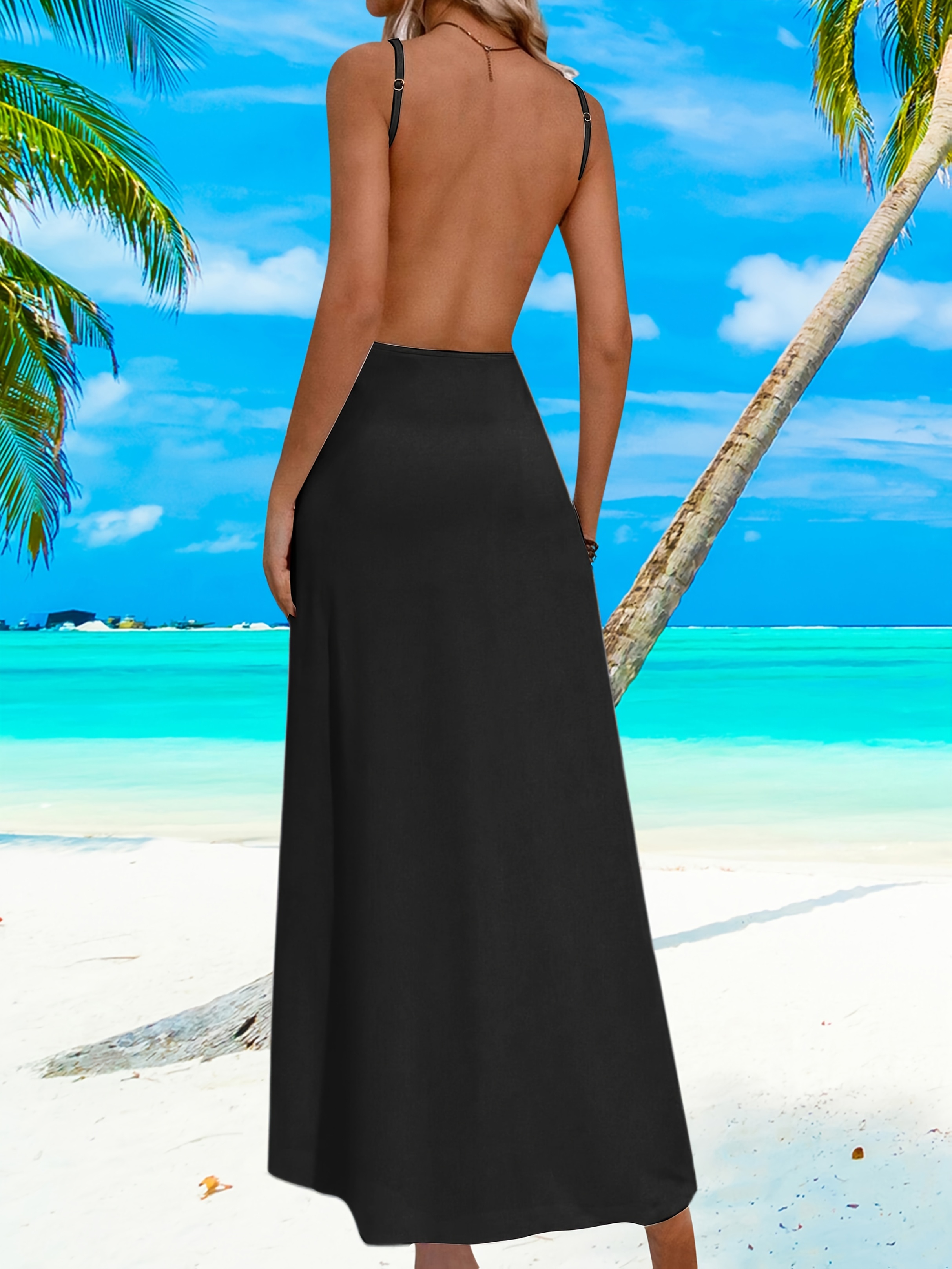 classic solid color wrap cover beach dress long style - Temu