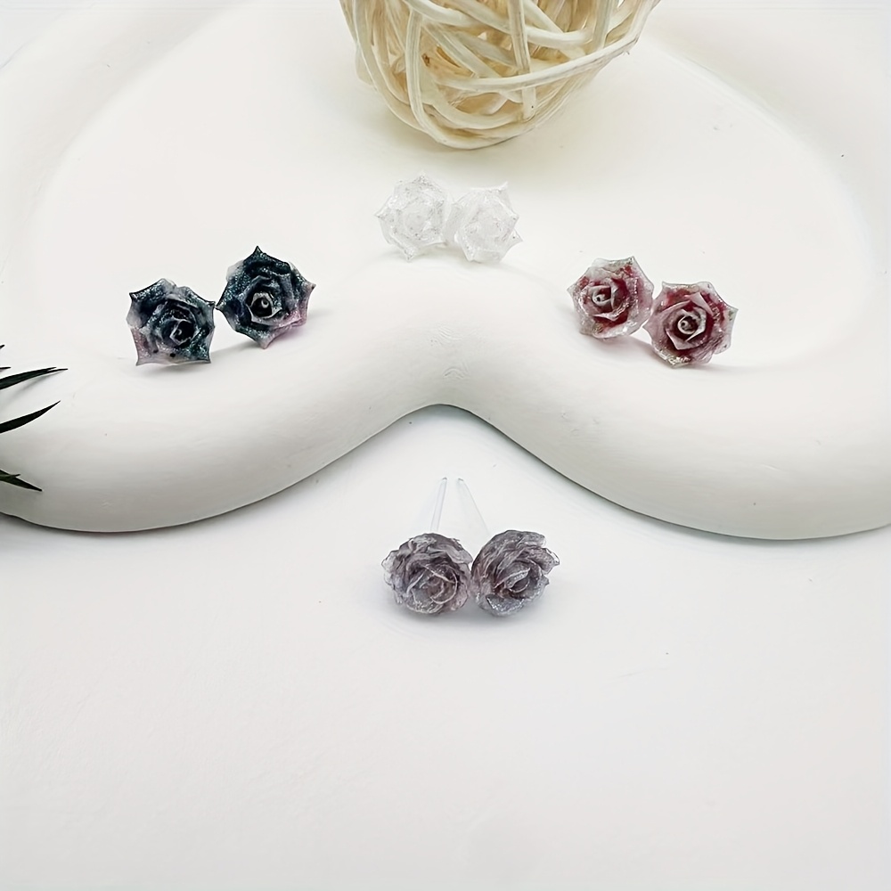 4 Pairs Retro Style Glitter Ombre Flower Earrings Set