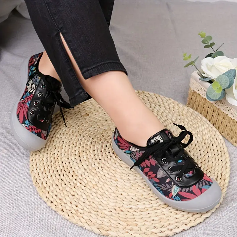 womens graffiti pattern flat shoes casual lace up outdoor shoes comfortable low details 4