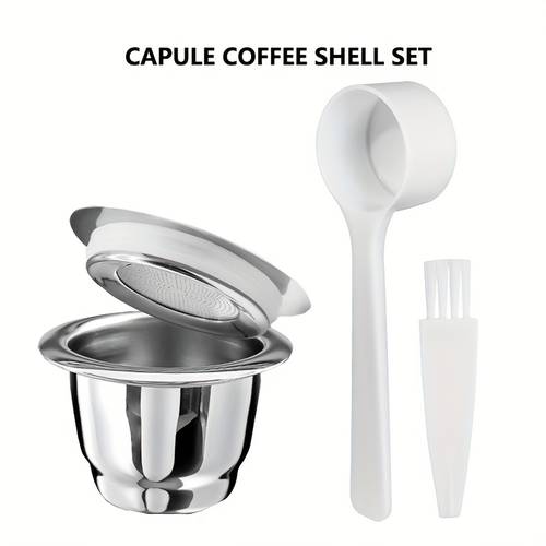 reusable stainless steel coffee capsule espresso filters cup spoon brush set coffee machine additions