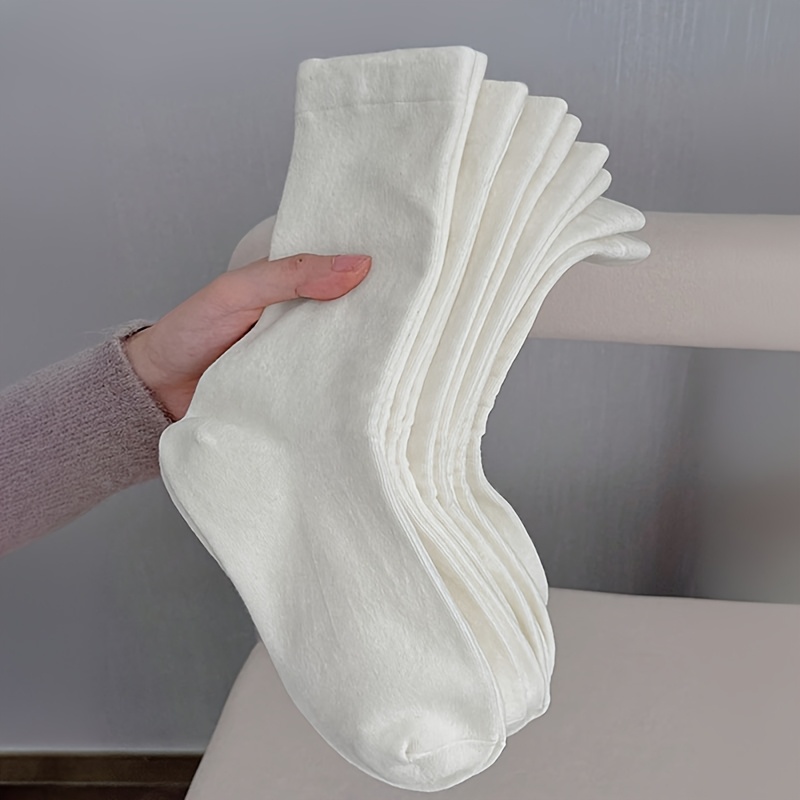 TEMU 5 Pairs Minimalist Solid Color Mid-calf Socks, Women's Sports Socks, Breathable And Sweat-absorbent, Soft And Comfortable, Suitable For Daily