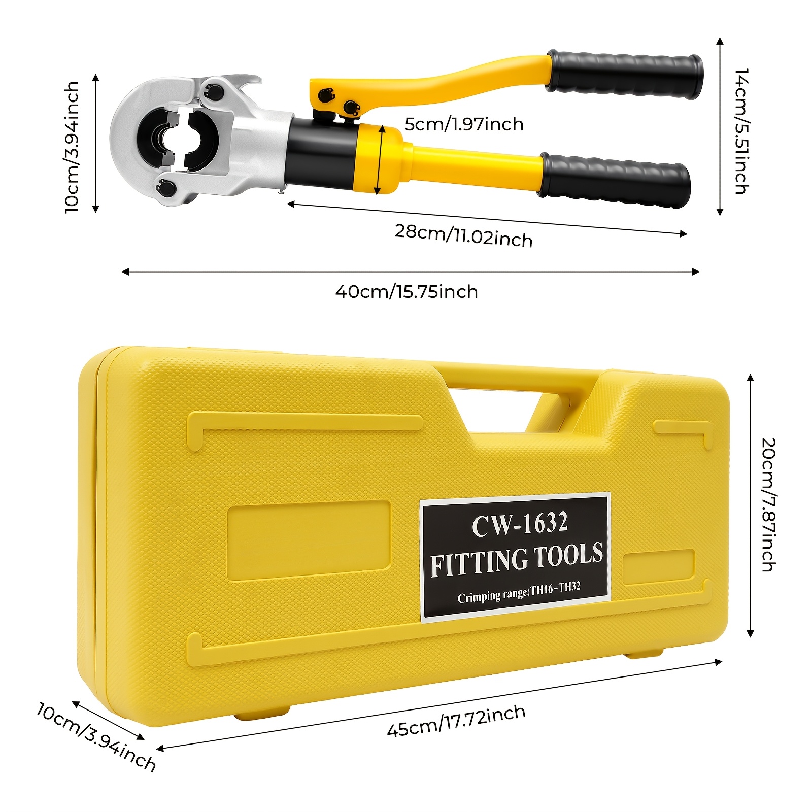 8t Manual Hydraulic Crimping Tool Made Of Cr40 Steel With A 360° Rotatable Head, Including 4 Dies And A Toolbox