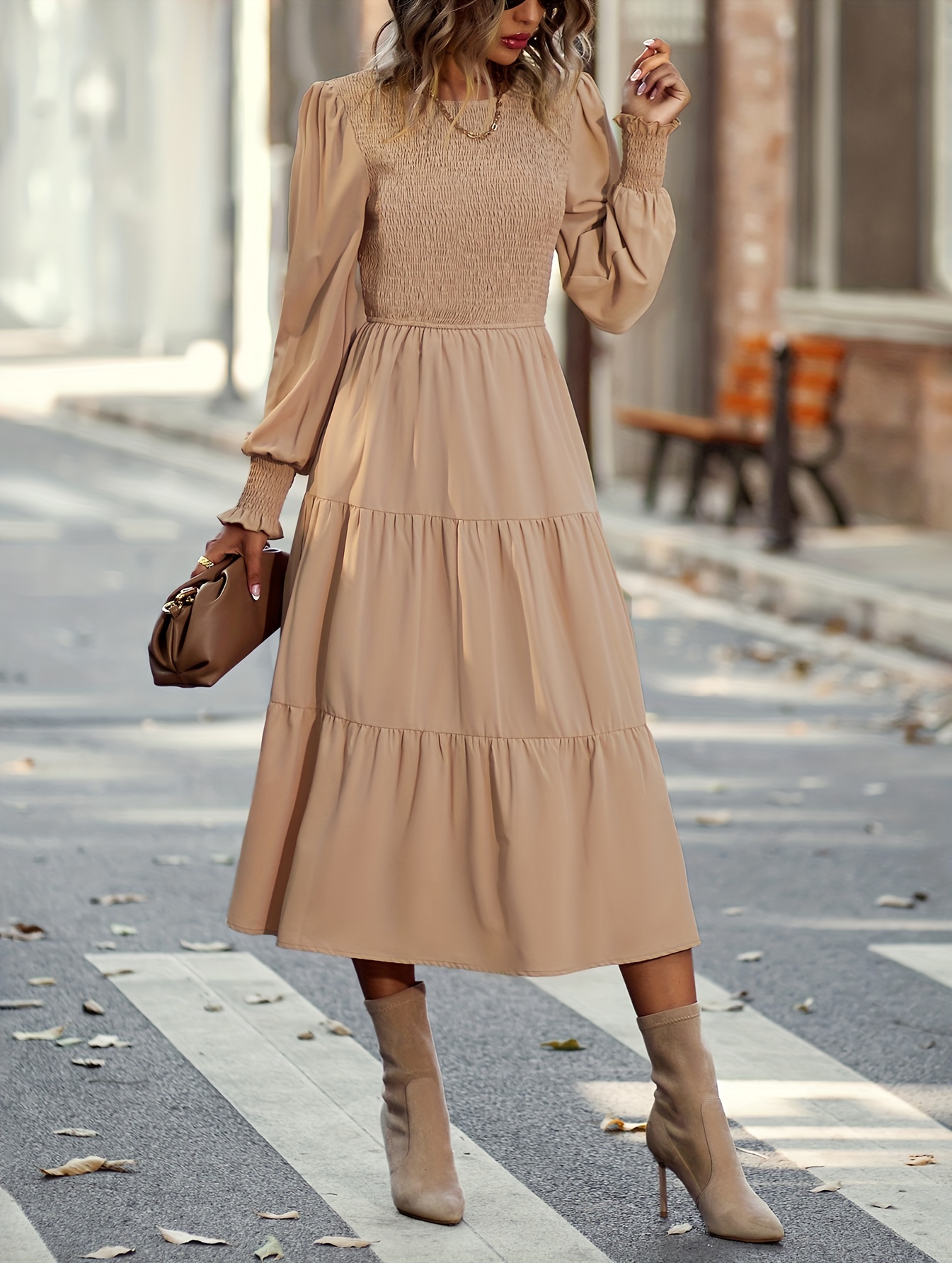 chinese dress ladies Black Long Sleeve Shirred Detail Midi Dress – AX Paris