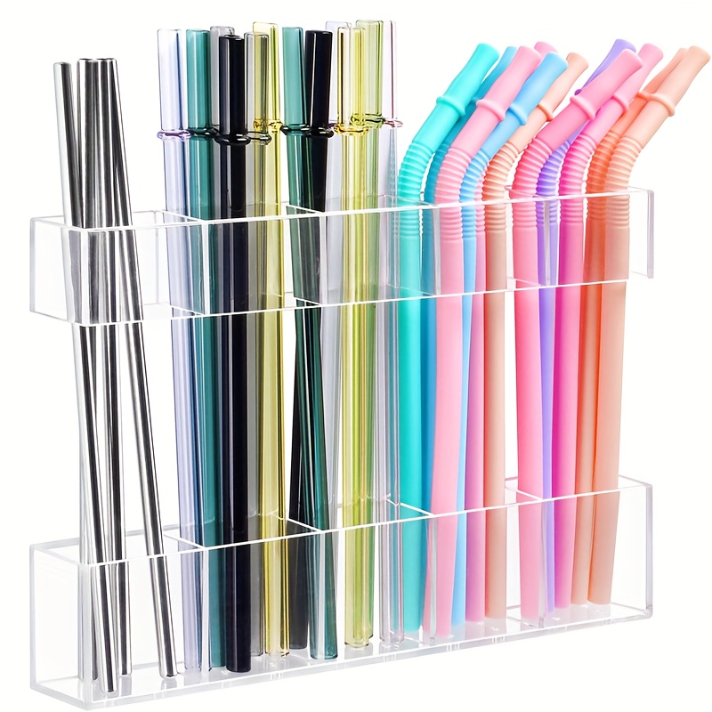 Image of Cabinet Door Straw Holder - 9.5-inch Large Acrylic Straw Organizer With Strong Adhesive Tape Cup Sleeve For Storing Straws, Suitable For Cabinet Drinking Straw Dispenser, Fits Kitchen Countertops
