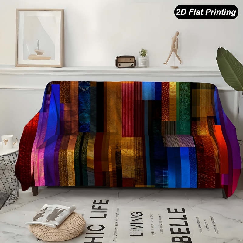 TEMU 1pc 2d Flat Printed Sofa Cover Colorful Abstract Fits 1-4 Seater Sofas For Living Room, Bedroom, Office, Decor, 2d Flat