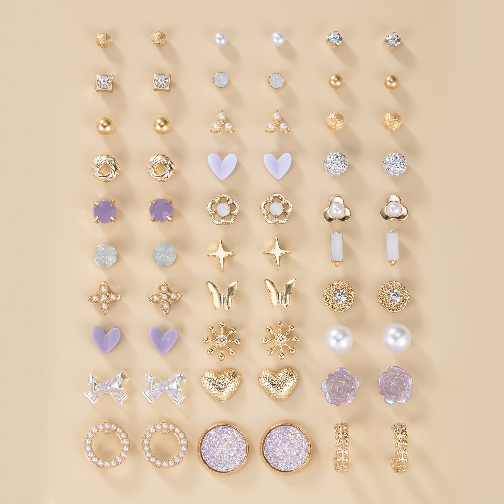 Image of 1 Set Of 30 Pairs Of Fashionable, Elegant, Cute, Colorful Flower, Heart-shaped, , Gypsophila Women' Stud Earrings Set, Gift, Daily Wear, Multi-piece Set