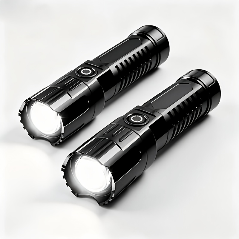 TEMU 2 pezzi Torcia portatile retrattile a luce forte, torcia tattica con ricarica USB, , 3 livelli di illuminazione, adatta per campeggio,
