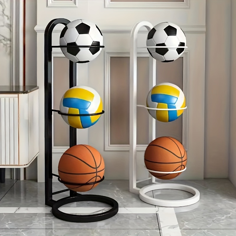 

1-tier Sleek Black & White Iron Sports Ball Holder - Display Rack For Basketball, Soccer, Volleyball & More - Ideal For Home Decor & , Basketball Accessories