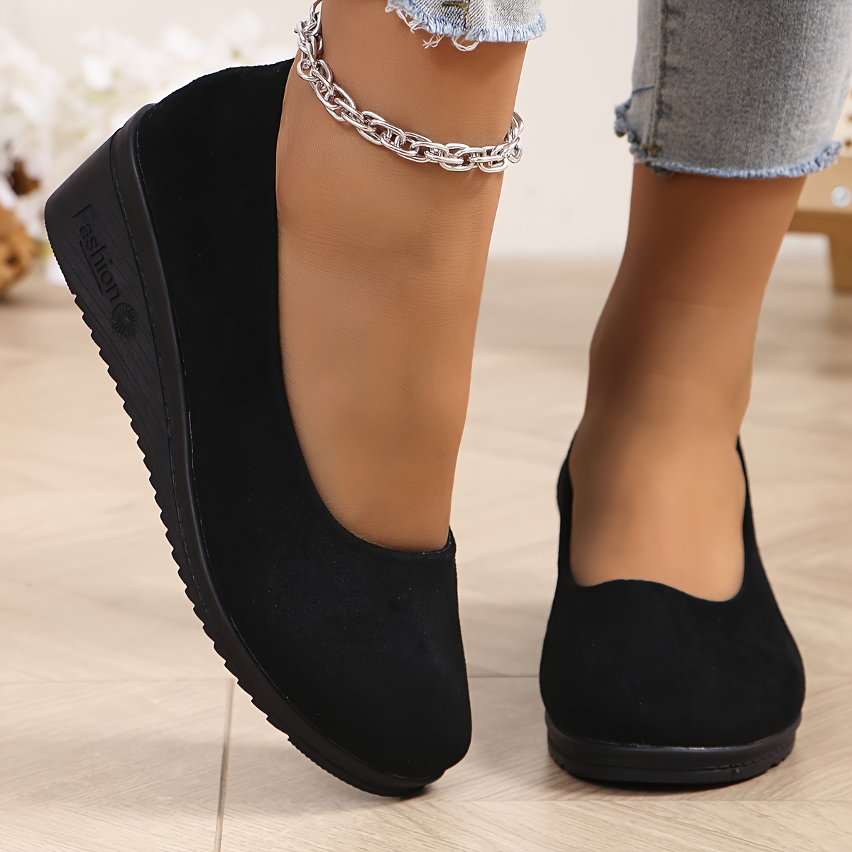 

Women's Round Toe Wedge Heels, Comfortable Soft Sole Slip On Shoes, Casual All-match Commuter Work Shoes