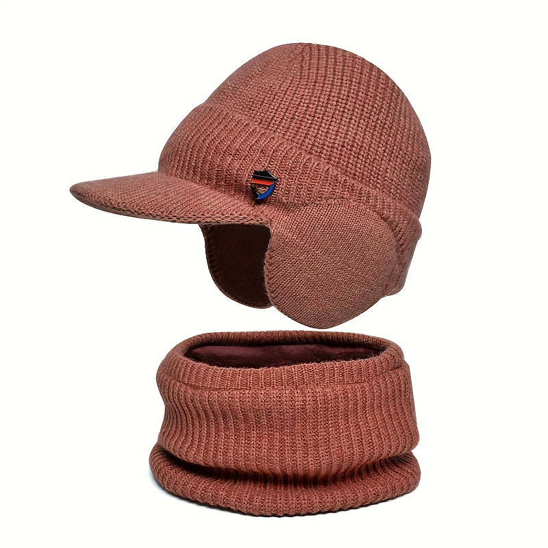 1 lot Bonnet tricoté coupe-vent avec visière et cache-cou, adapté à un usage quotidien en hiver et aux activités de plein air