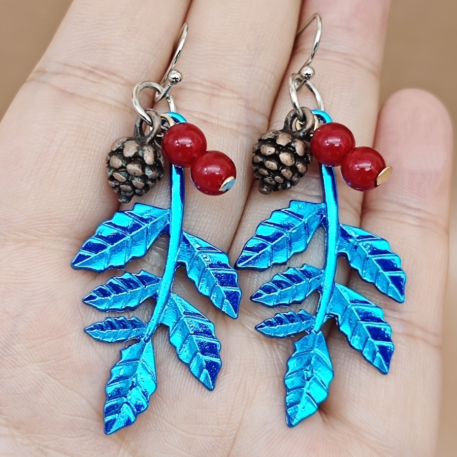 TEMU 2pcs Vintage Elegant Personality Earrings Creative Leaf Fruit Earrings Men's And Women's Earrings Gifts For And Relatives Birthday Gifts