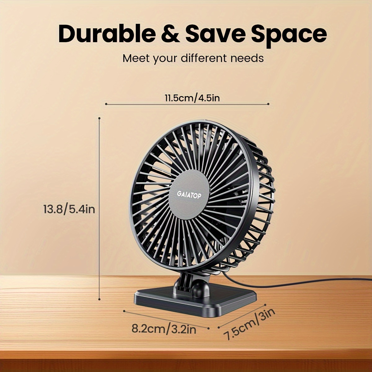 TEMU Gaiatop Portable Desk Fan - Compact 3-speed Cooling, Easy One-button Control, Usb Powered For Home, Office, Car, And Outdoor Use - Black & Blue