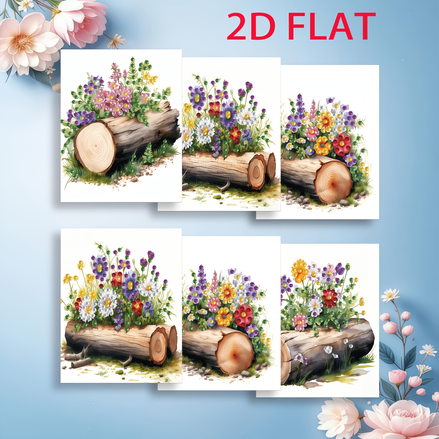 TEMU Nieuw binnengekomen | 6 stuks diamant schilderij wenskaarten met en wilde bloemen thema, 2D platte DIY strass steentjes sticker handgemaakte