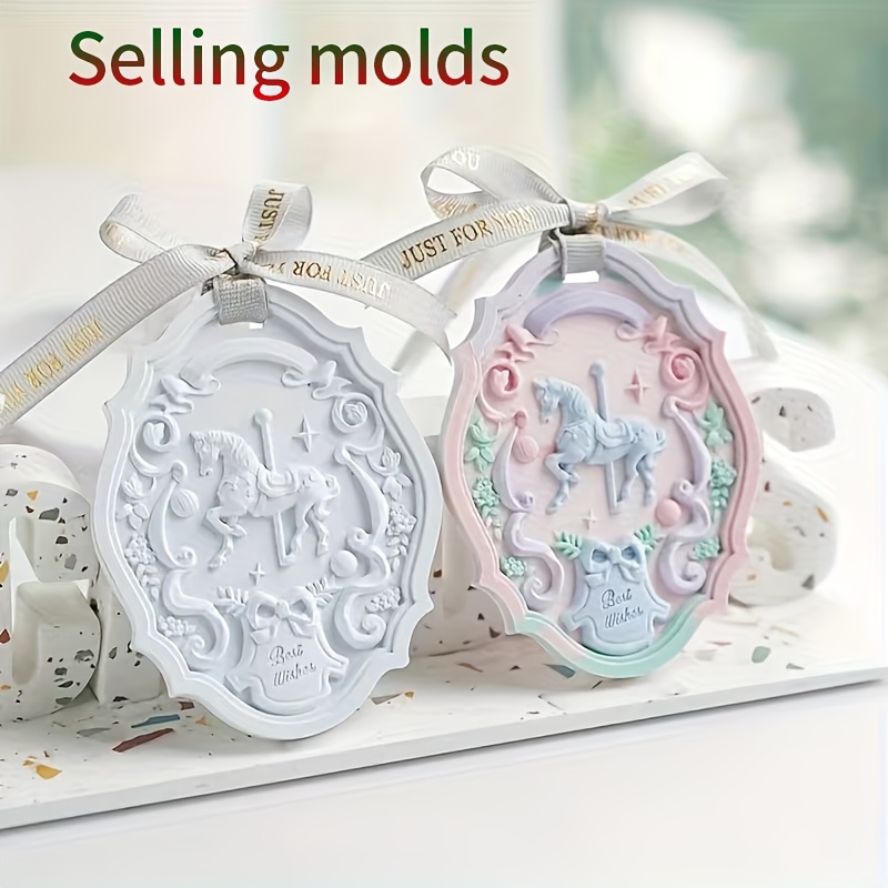 TEMU 1pc Carousel Scented Diffuser Silicone Mold Handmade Gypsum Resin Candle Mold 3d Carousel Car Pendant Ornament Casting Mold Handmade Self-made