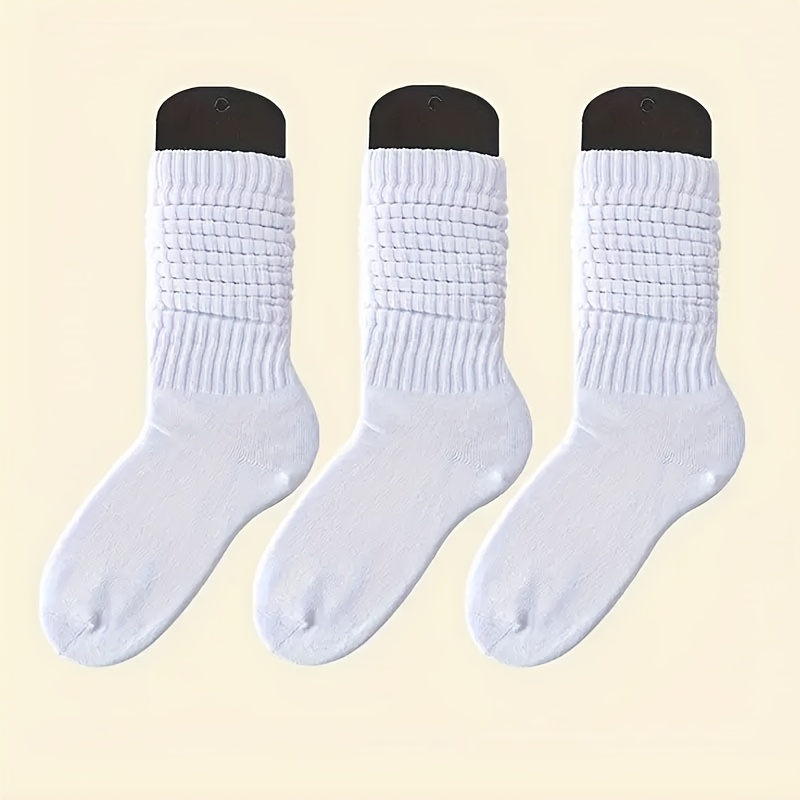 TEMU 3 Paires de Chaussettes pour Femmes, Noir, Blanc, , Chaussettes Couleur Unie, Mode , Polyvalentes, Faciles à avec des Talons Hauts