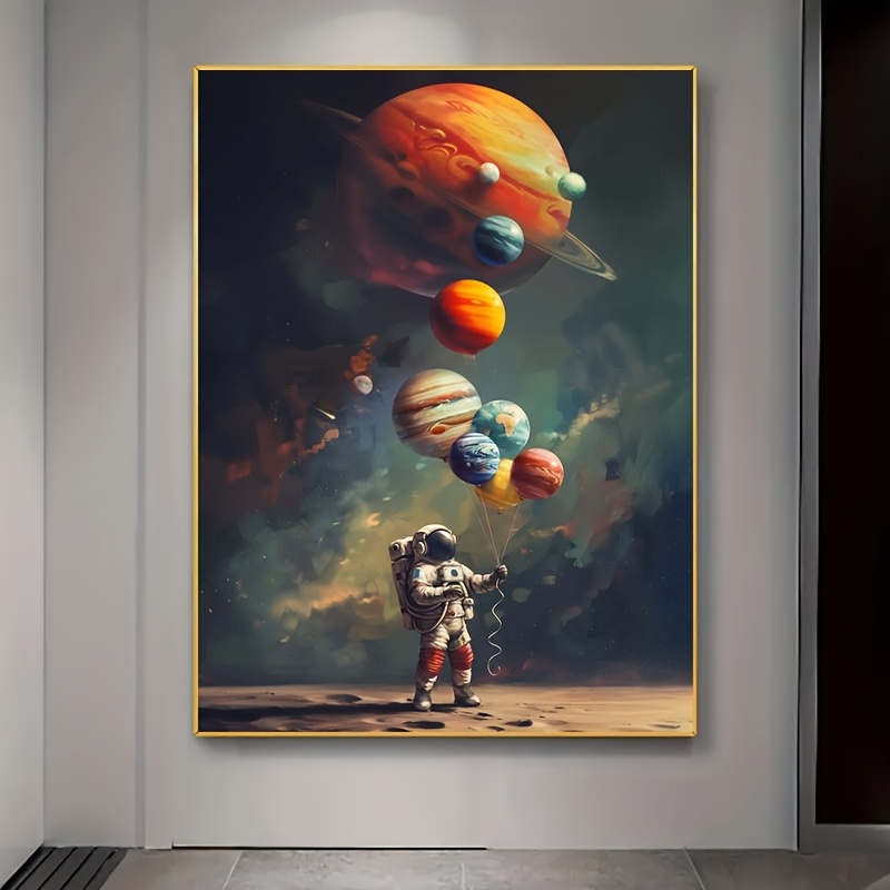 TEMU 1pc Frameless Modern Astronaut Canvas Print, Large Size Space Themed Wall Decor Poster For Living Room, Bedroom, Office, Indoor & Outdoor Use,