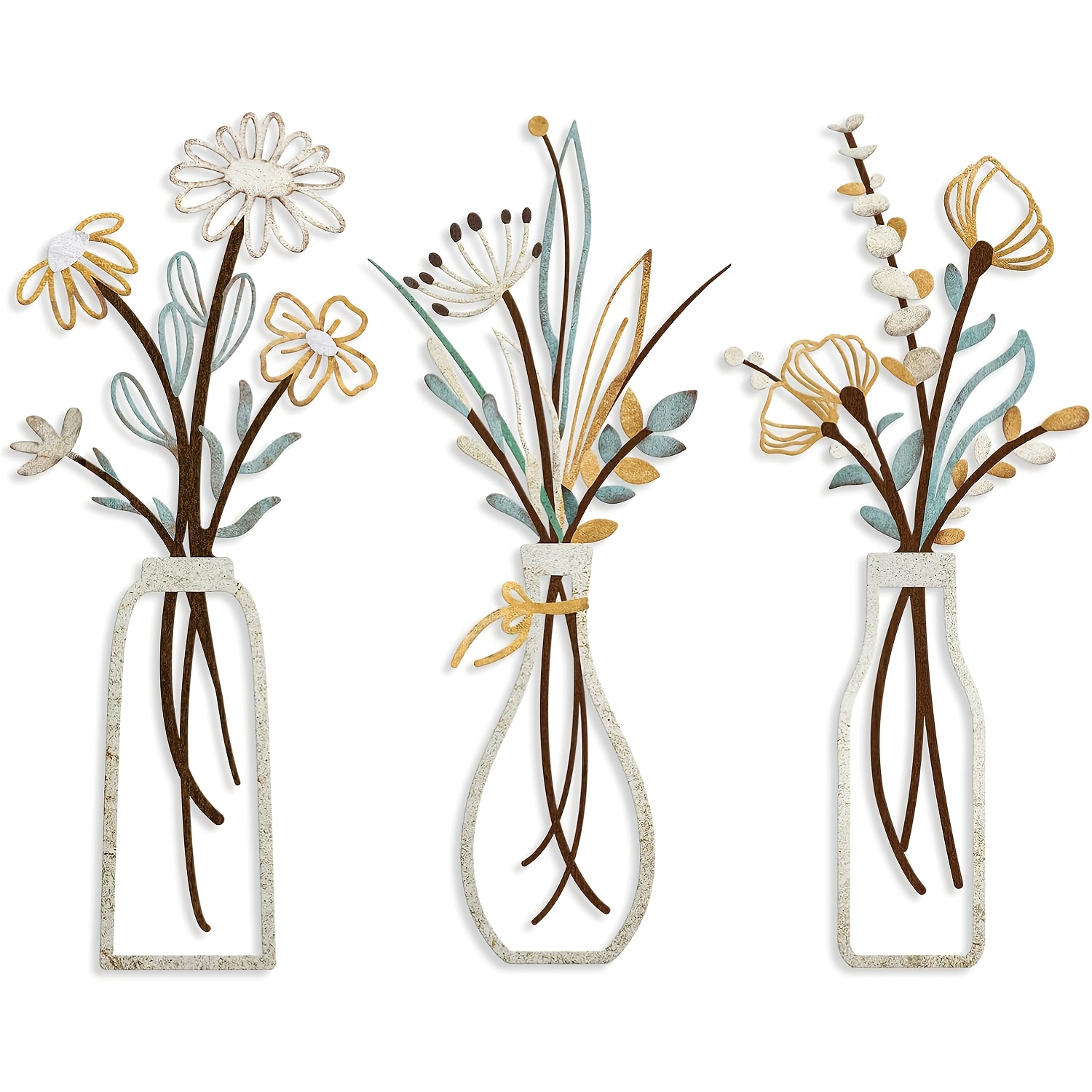 

3pcs Metal Flowers - Rustic Farmhouse Decor Beige Minimalist Flower Wall Decors For Living Room Bathroom Bedroom Dining Room-housewarming Gifts