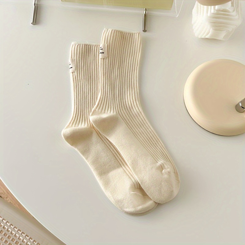 Image of 1 Pair Of Heel-marked Drawstring Mid-calf Socks, Japanese And Korean Street Style, Street Photography, Daily Wear, Sweat-absorbing, And Comfortable Socks