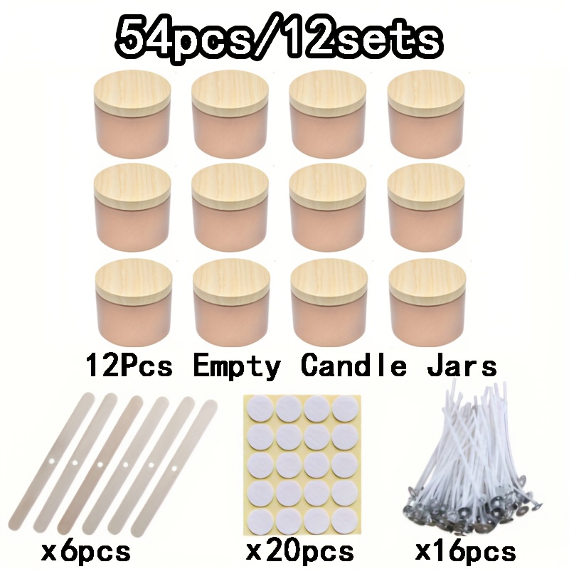 TEMU Juego de 54 frascos de metal dorado rosa para velas, frascos de 4 oz con tapas de de madera - Contenedores vacíos portátiles para manualidades,