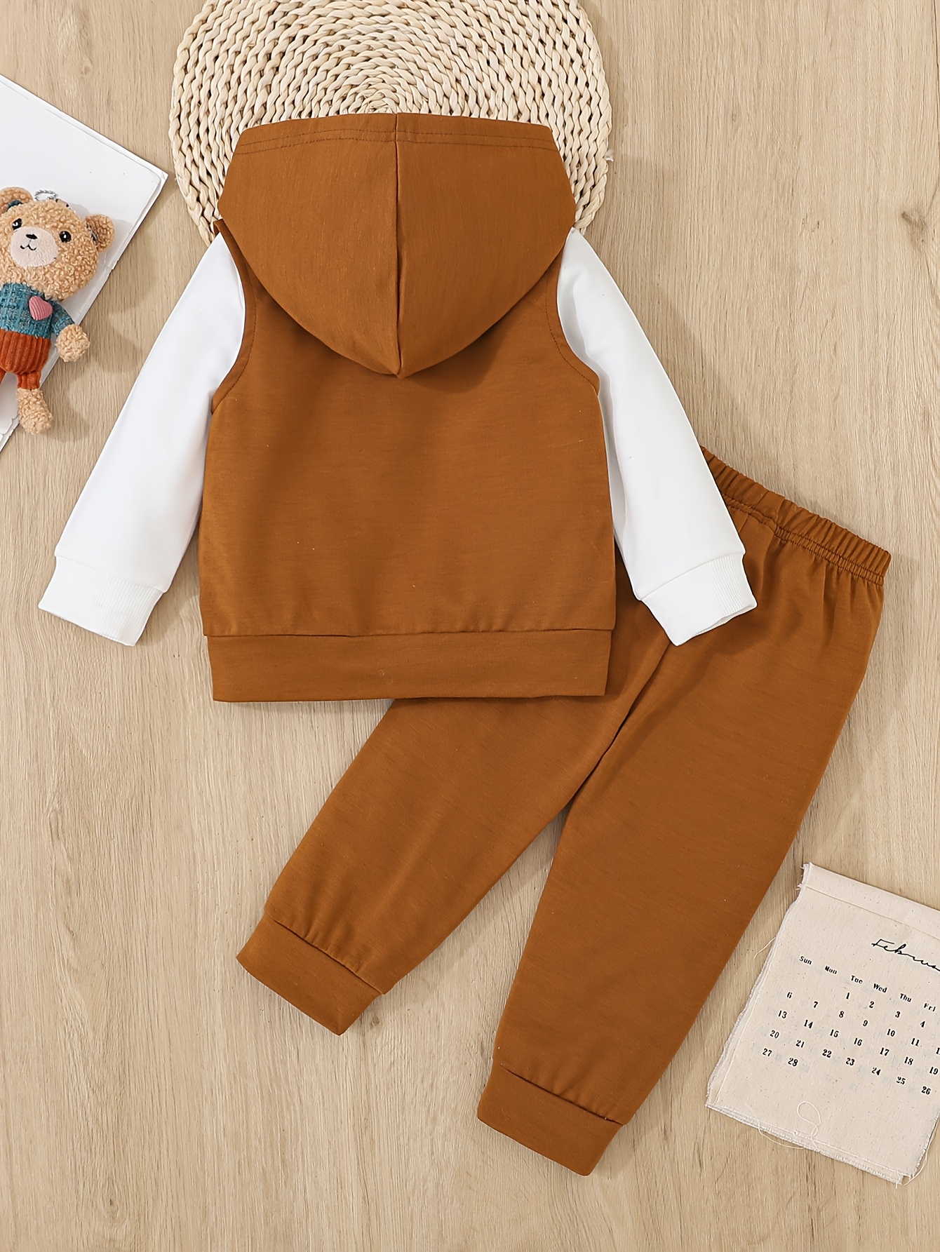 A 3pcs Set for Baby Boys Featuring a Hoodie with Bear And a Vest - Casual Sportswear with Zipper Details, Machine Washable - Perfect for Spring And Autumn, Ideal for Outdoor Activities. - Image 5