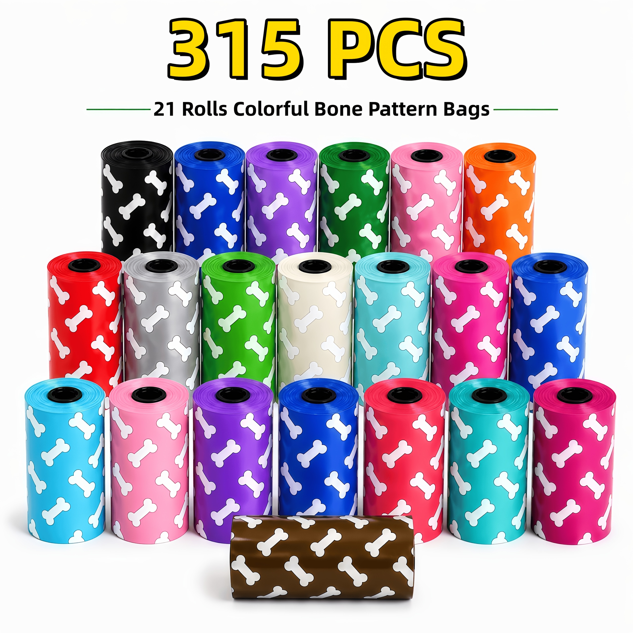 TEMU 315pcs/21 Rolls Durable Dog Poop Bags, Cute Bone Fun Patterns, Suitable For Cat And Dog Poop , Supplies, Outdoor Cleaning For Cats And Dogs,