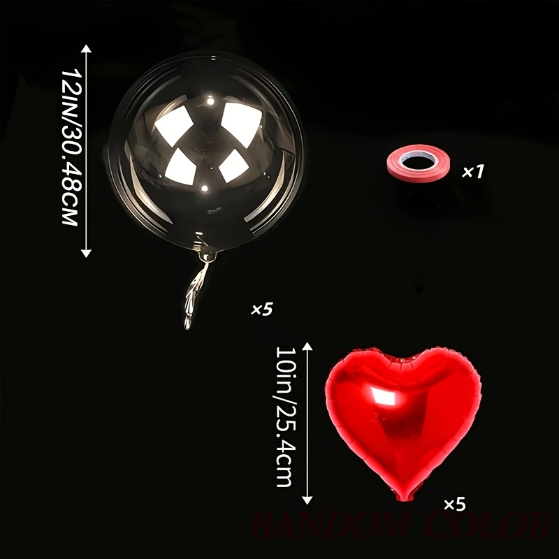 TEMU 11pcs Transparent Bobo Balls And Red Heart-shaped Aluminum Foil Balloon Set, With Ribbons, Crystal Balls Perfect For Valentine's Day, Birthdays,