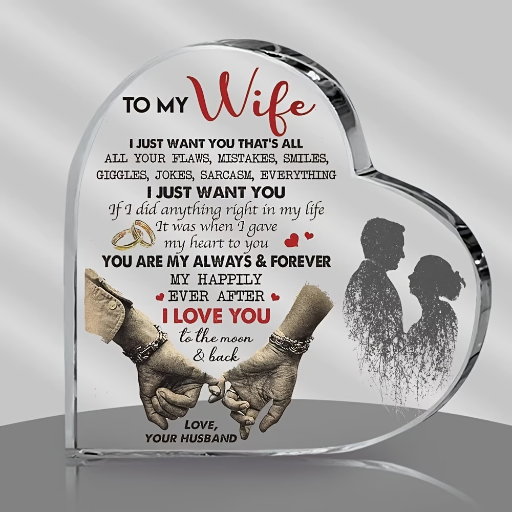 

1pc To My Wife, Acrylic Heart-shaped Plaque, Romantic "i Love You " Husband To Wife Desktop Home Decor, Acrylic Keepsake For Living Room, Bedroom, Office - 10cm/3.94in