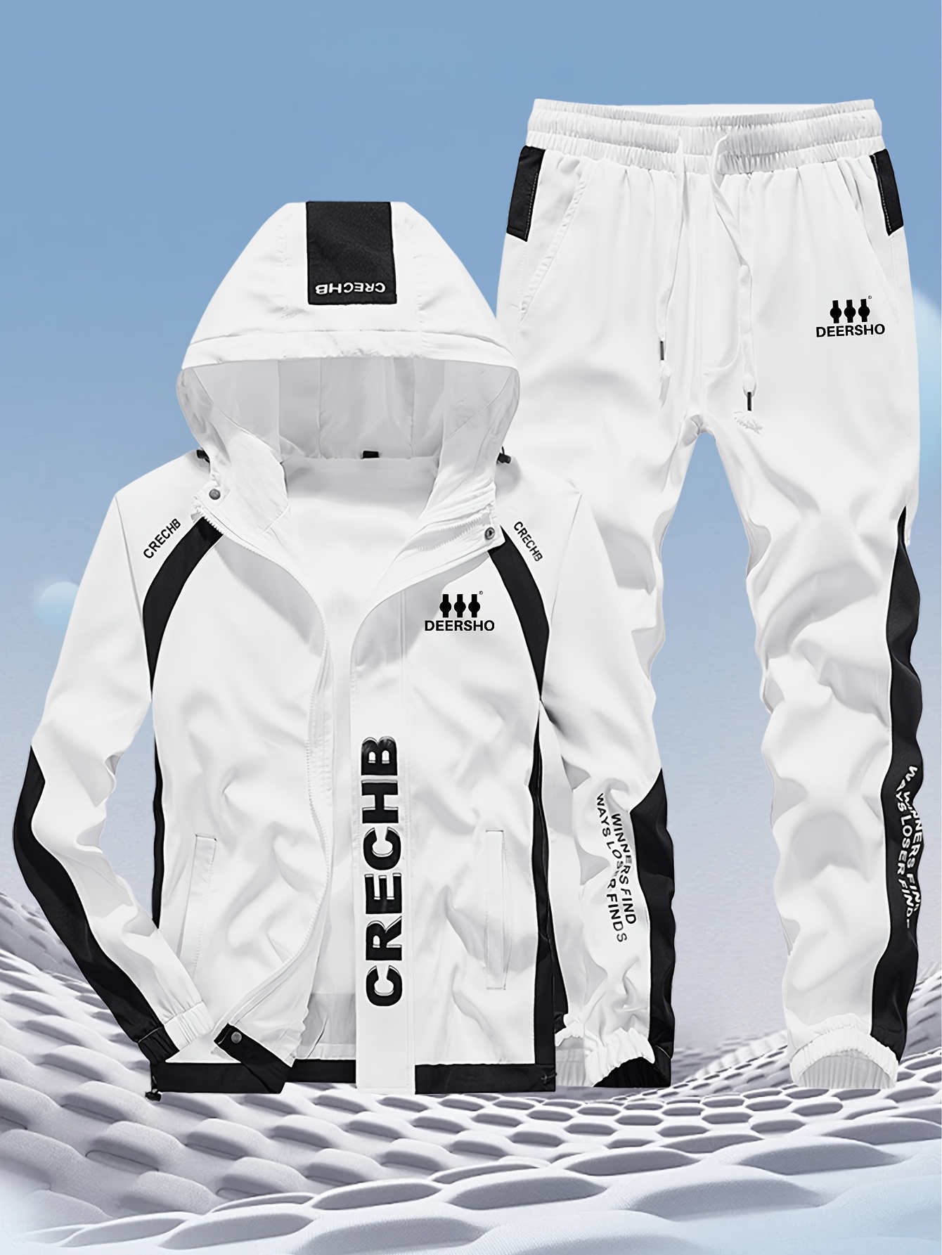 item picture mens spring autumn casual sportswear set fashionable hooded zip up windproof jacket with zippered pockets   with jogger pants suitable for outdoor activities and casual wear