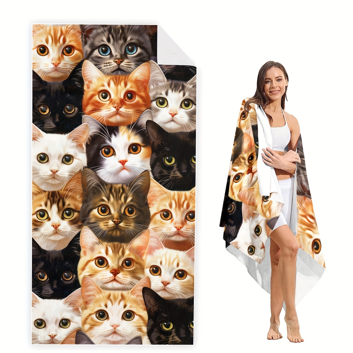 

Cat-themed Quick-dry Beach Towel - Soft, Lightweight Microfiber For Swimming, Pool & Travel - Absorbent & Machine Washable