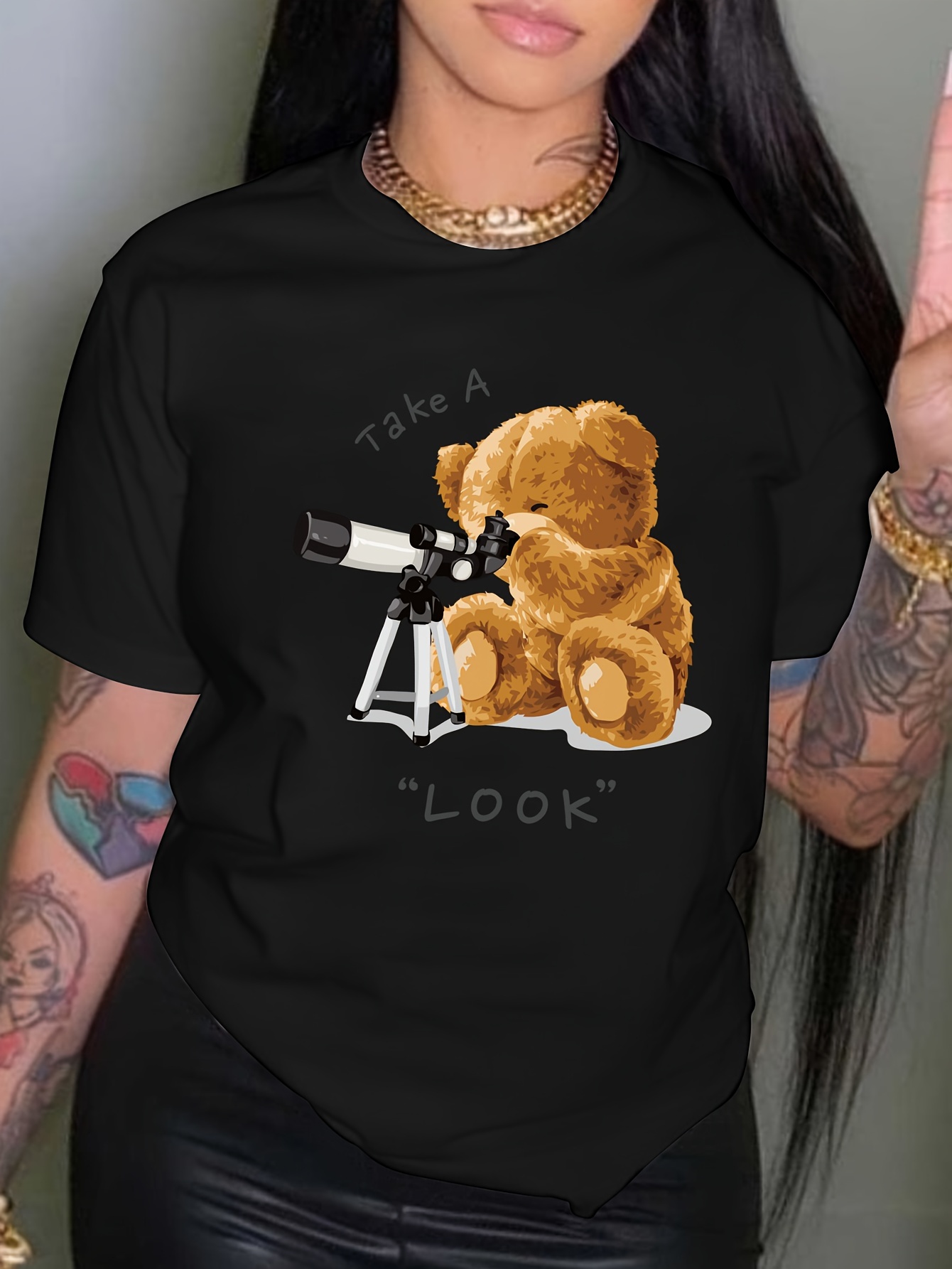 Cool Little Bear Print Drop Shoulder T shirt Short Sleeve - Temu Canada