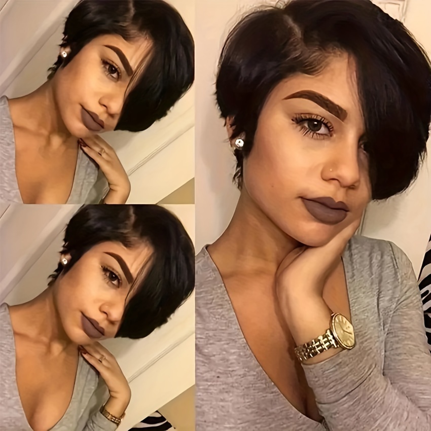 TEMU Brazilian Human Hair Wig Lace Front 13x4x1 - Short Curly Cut With Natural Straight , 150% Density 6inch Curly Wave (dark Brown/blonde/balayage) - Hair For Women, Lace Wig For Sensitive Scalp &