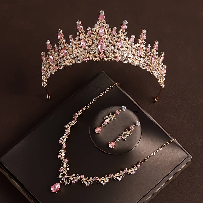 TEMU Collier Couronne, Bijoux d'Oreilles, Accessoires de Mariage pour Mariée, Ensemble d'Accessoires pour Fête de Mariage pour Femmes