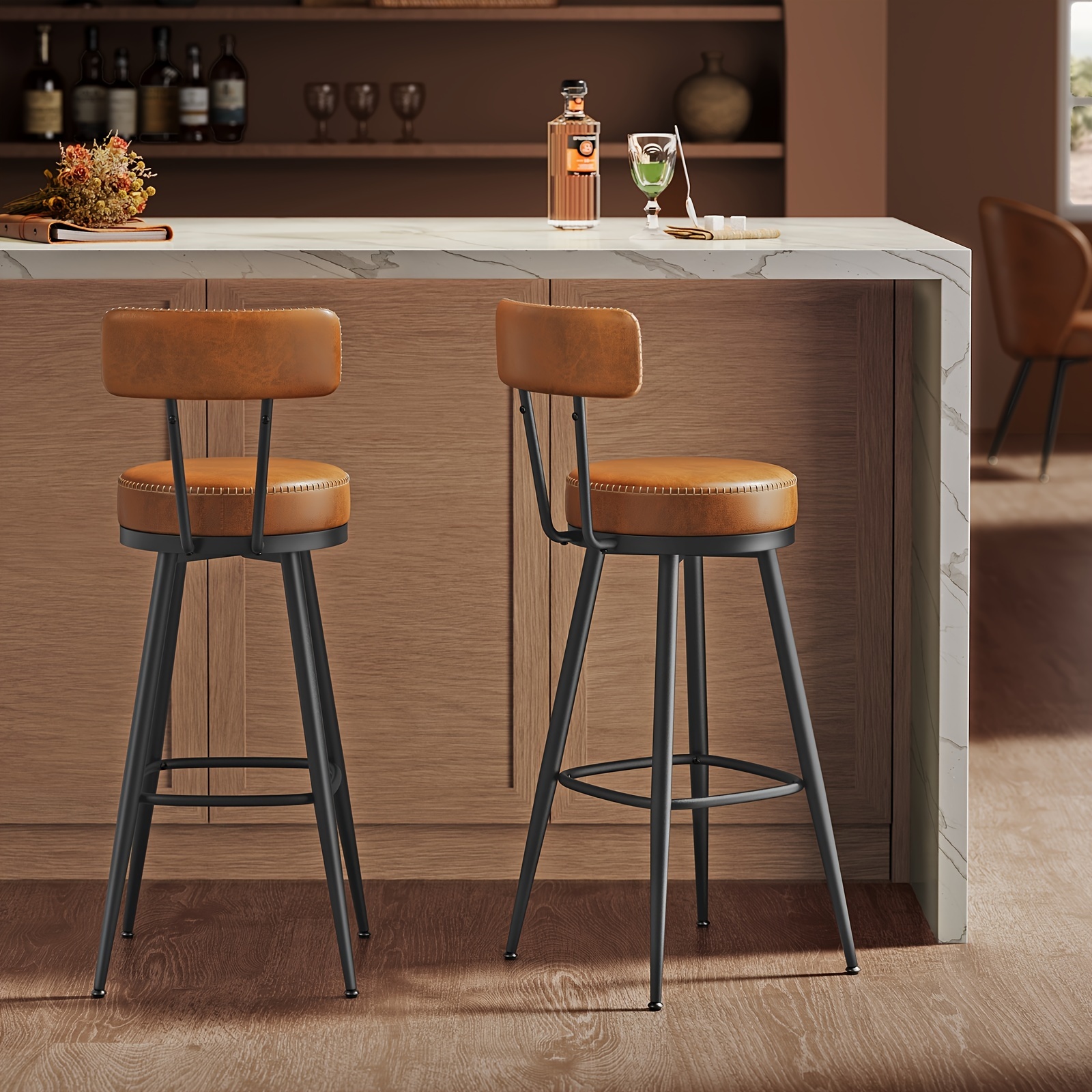 TEMU Vasagle Collection Bar Stools Set Of 2, Modern, Swivel Counter Bar Stools With Backs, Synthetic Leather With Stitching, 30-inch Tall, Kitchen