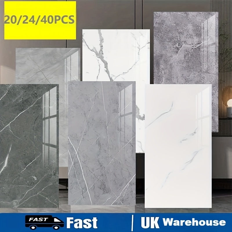 20 24 40pcs waterproof self   marble wall tile stickers peel stick pvc   tiles with contemporary straight puzzle pattern washable removable for bathroom   room home decor vinyl stickers waterproof bathroom   kitchen upgrades glossy   tiles