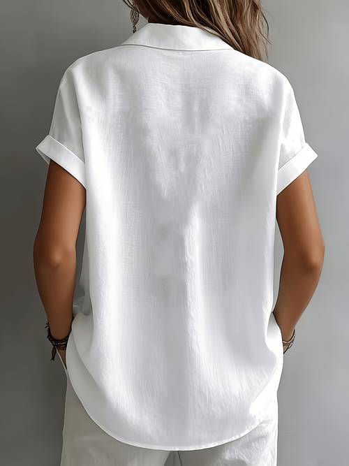 womens relaxed micro wrinkle textured lapel short sleeve shirt loose open front single breasted drop shoulder fit casual rolled hem short sleeve v neck breathable dry textured fabric
