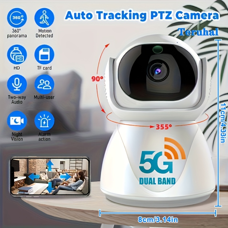 מצלמת אבטחה חכמה פנימית WJG 1080P HD - כפול-טווח 5G WiFi, מעקב אוטומטי