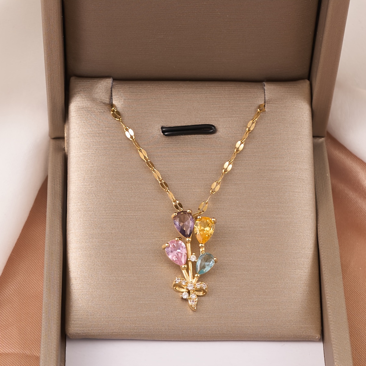 

A Trendy And Fashionable Multi-colored Gemstone Floral Pendant Necklace, And Parties, Is An And Piece Of Jewelry That A Wonderful Gift For Family.