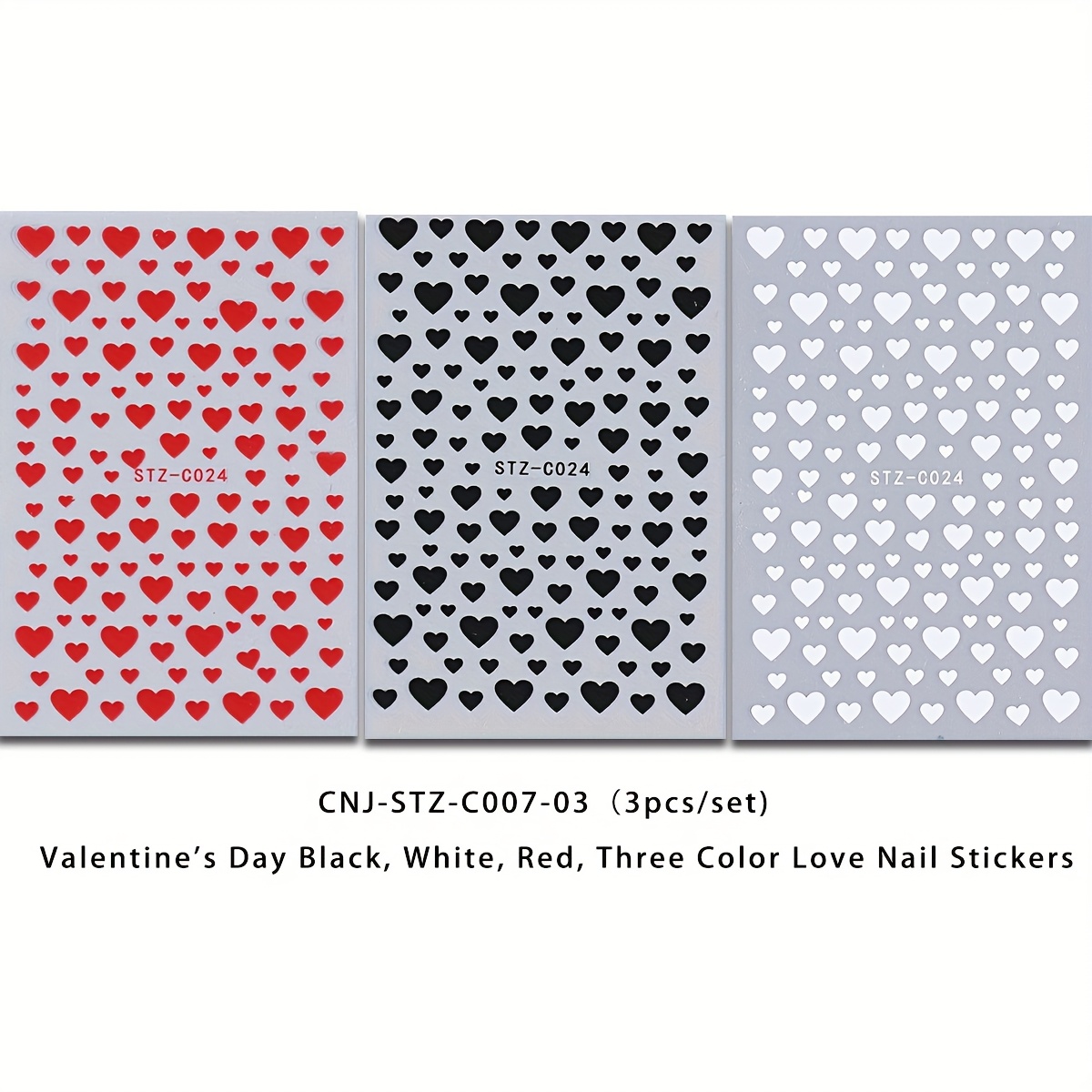 3 Sets Of Valentine's Day Black, White, Red, Three-color Love Nail Stickers Disposable Self-adhesive Back Adhesive Nail Decorative Additions
