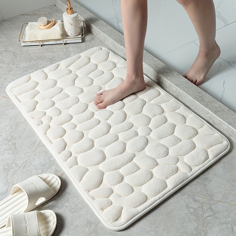 

1pc Soft Absorbent Pebble Pattern Bath Mat, Non-slip Polyester Fiber Foot Pad For Bathroom, Bedroom & Kitchen - , Reduces Slipping, Upholstered, Storage, Under 27 Inches Height