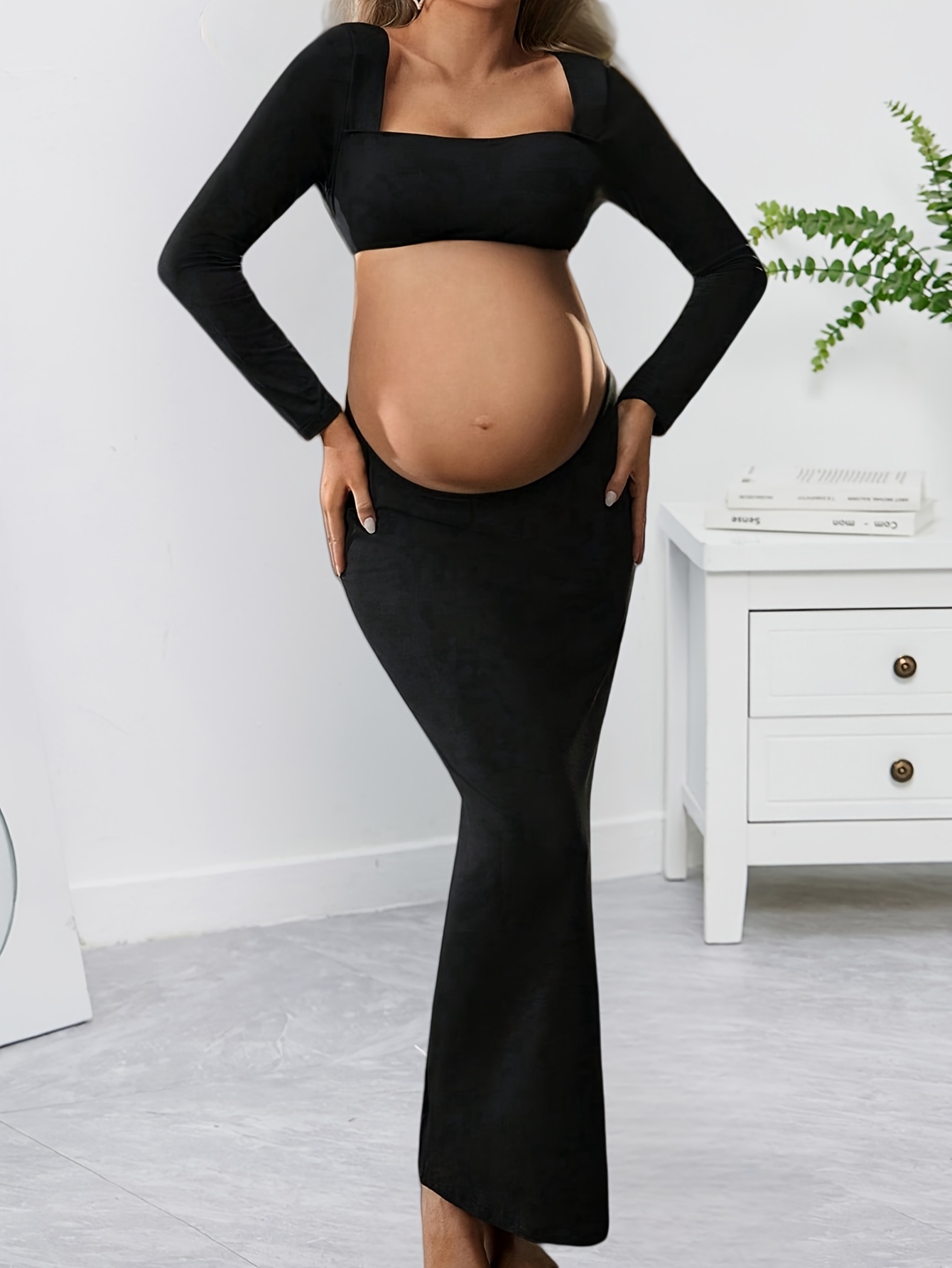 a long sleeved maternity dress a belly cutout suitable - Temu Poland