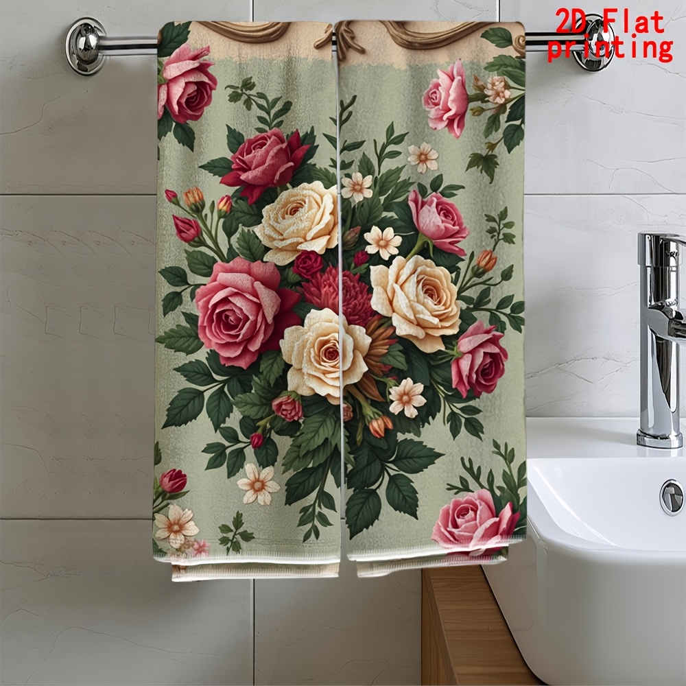 TEMU 2pcs, Towel, Vintage Floral Themed Printed Pattern Towel, Exquisite Towel, Fine , Suitable For Bathroom, Restroom, Kitchen, Etc., Graduation