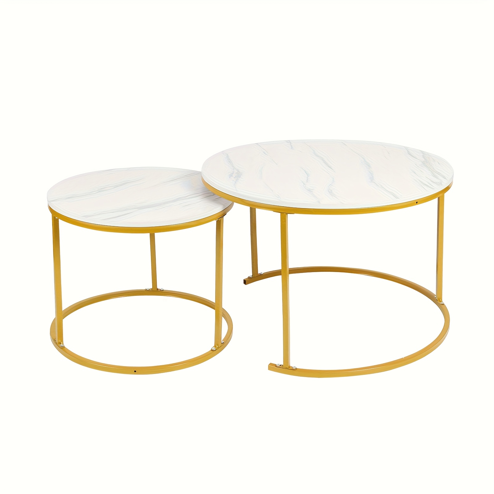 2pcs Living Room Combination Table, Set Of 2 Nesting Tables With Marble Pattern, Mid-century Modern Side & Coffee Table Set 60x45cm, /wood Top With Black Frame Options
