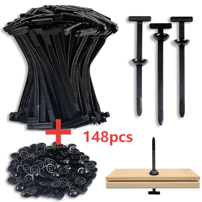 TEMU 148pcs Universal Cable Ties Buckles - Heavy-duty Self-locking Ties, Black Plastic Fastener Set, Suitable For Various Car And Exteriors,