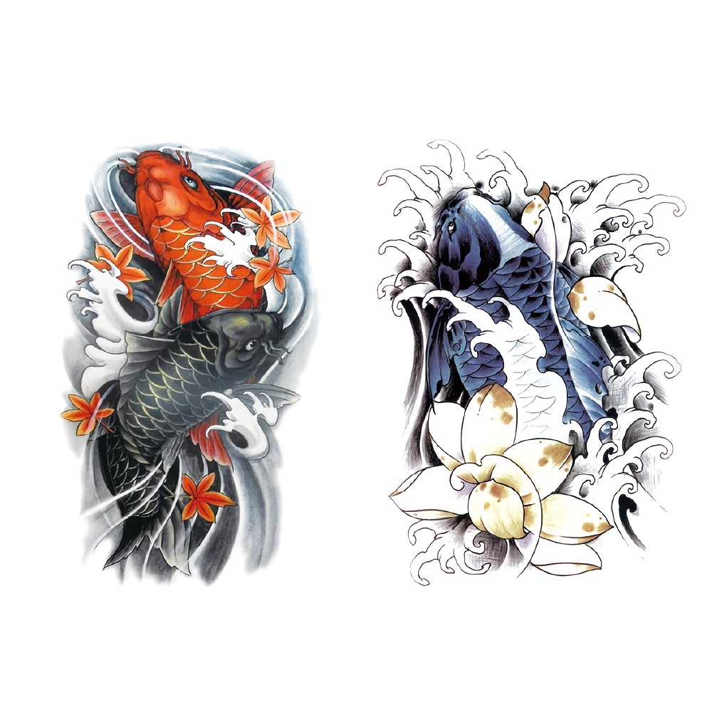 Yoemtat 2pcs Waterproof Temporary Tattoos - Vibrant Maple Leaf & Carp Designs For , Waist, And Thighs | Realistic Body Art Stickers For Men And Women, Flowers, Sleeve