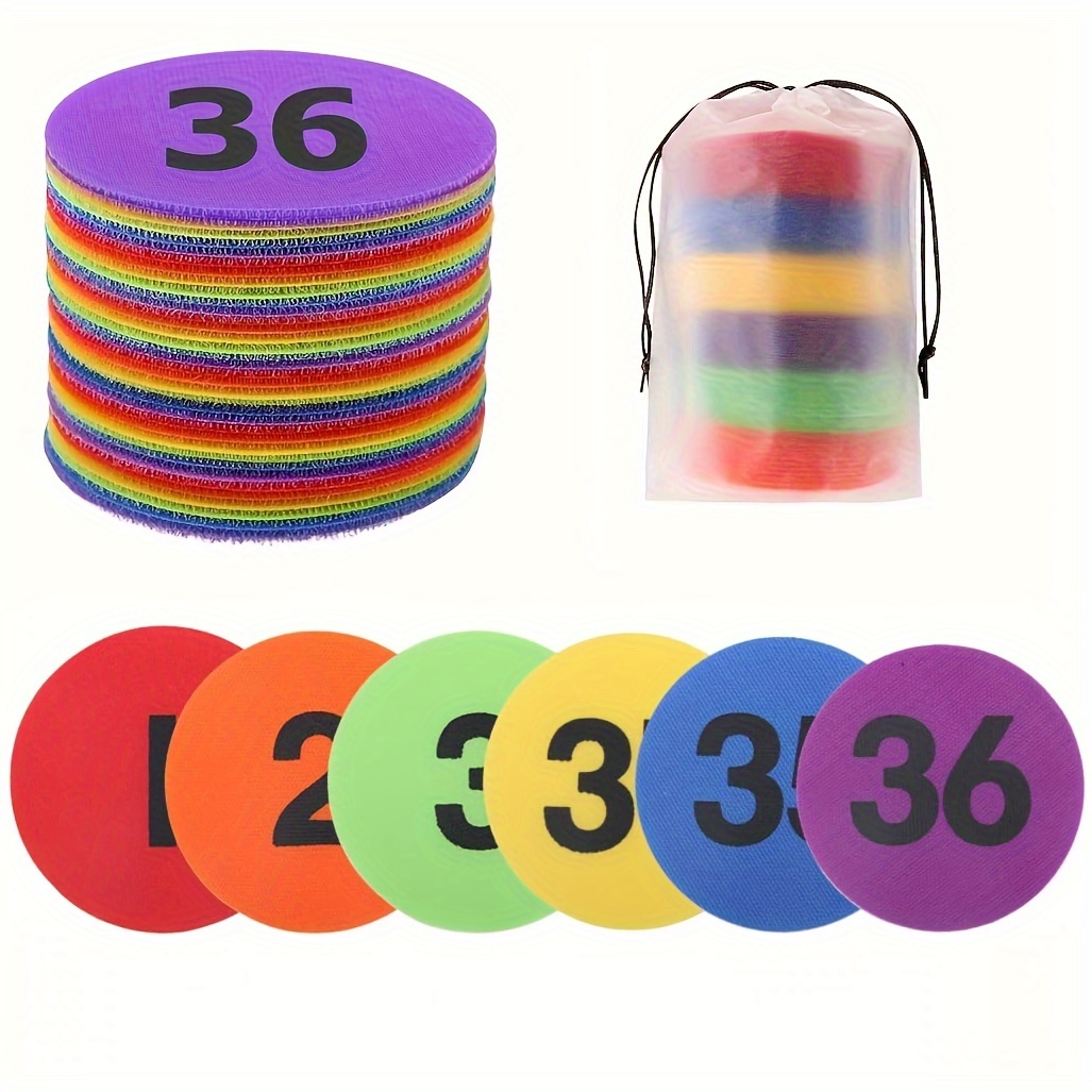 

36pcs Vibrant Nylon Digital Markers Set - 4" Dots With 1-36, & Reusable, Includes Mesh Bag For