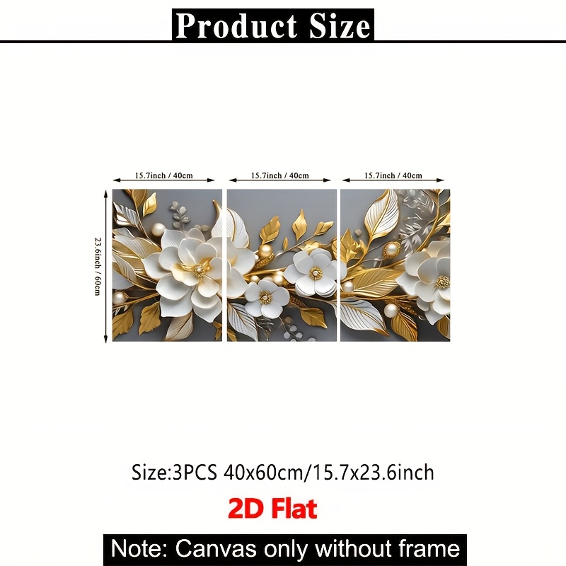TEMU Plat 2D, Plat 2D Lot de 3 Affiches d'Art Modernes avec Fleurs en , Toile Murale de Fond, Peinture Décorative Cadre pour Adultes, Idéal pour la