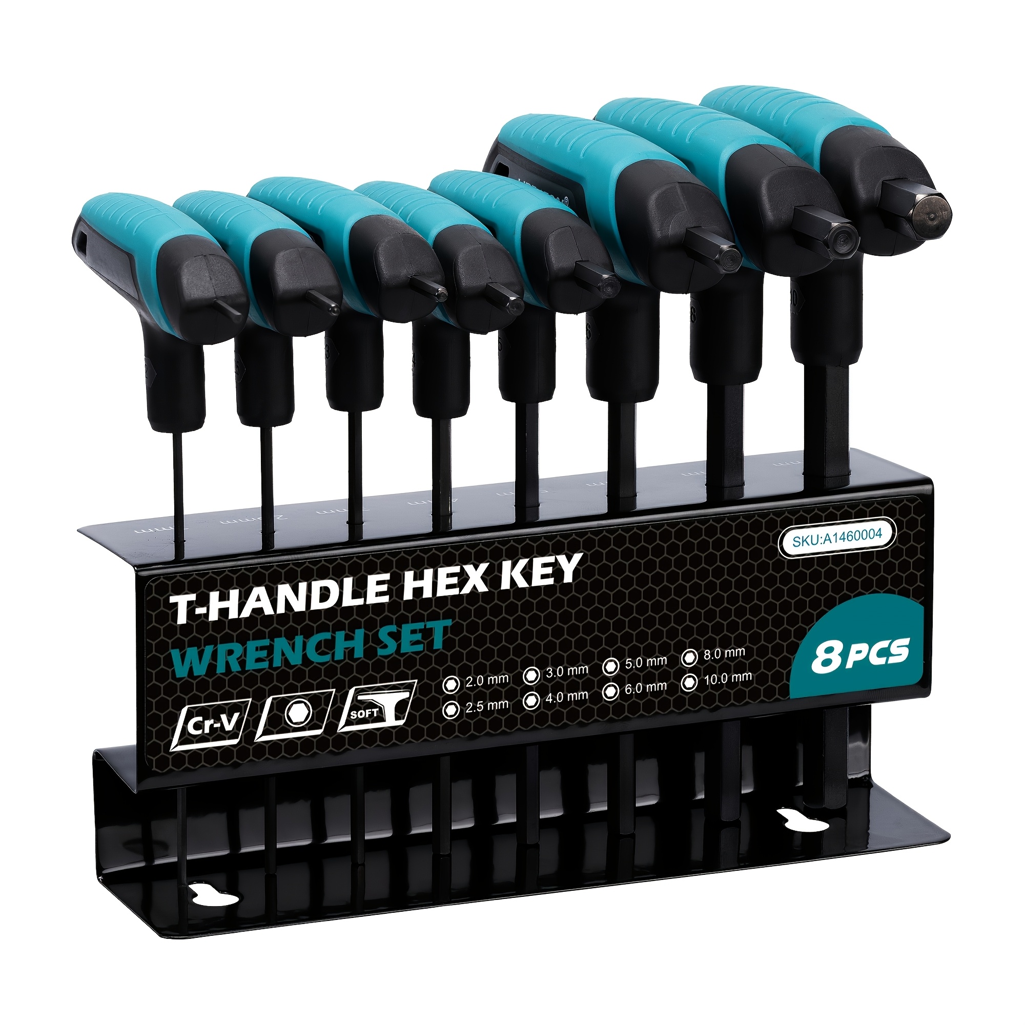 TEMU 8pcs T-handle Hex Wrench Set, Metric 2-10mm Hex Key Tool For Professional & , With Storage Rack For Auto, Motorcycle & Bike Maintenance