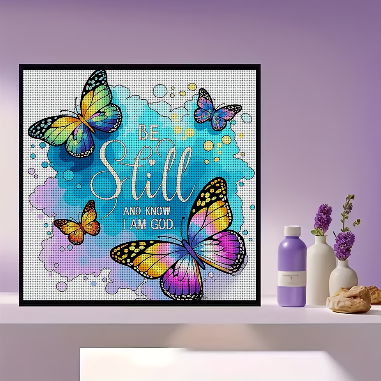 Cross Stitch Printed Kit, Frameless Colorful Butterfly Watercolor Pattern