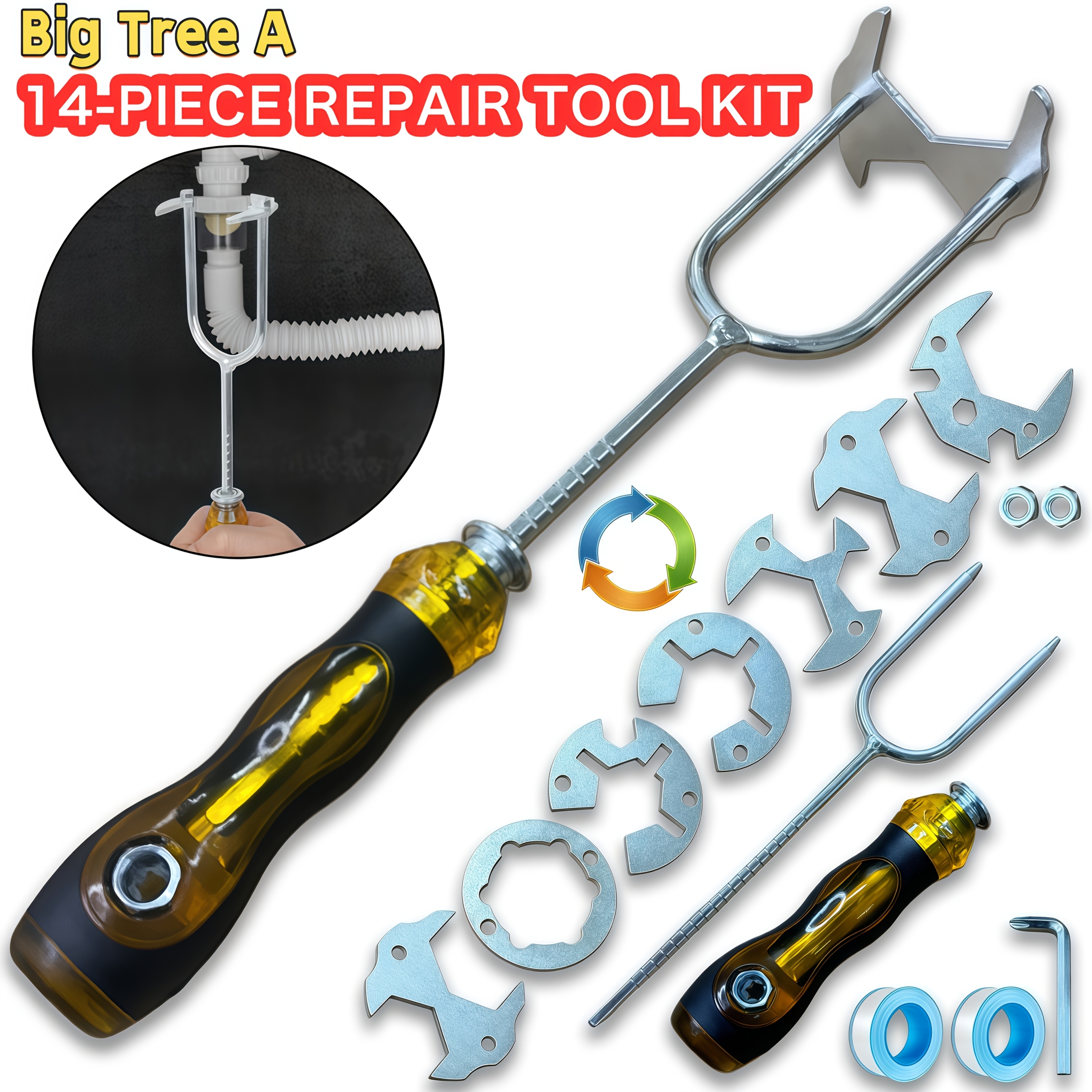 Multi-functional Sink Wrench, Pipe Wrench, Adjustable Wrench, Hand Tool, Plumber's Tool, With Adjustable Wrench, Suitable For Pipe Disassembly, Bathroom And Kitchen Repair And Installation Use